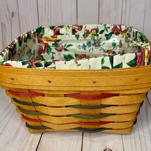 Longaberger 1993 Square Basket with Floral Lining and Plastic Insert
